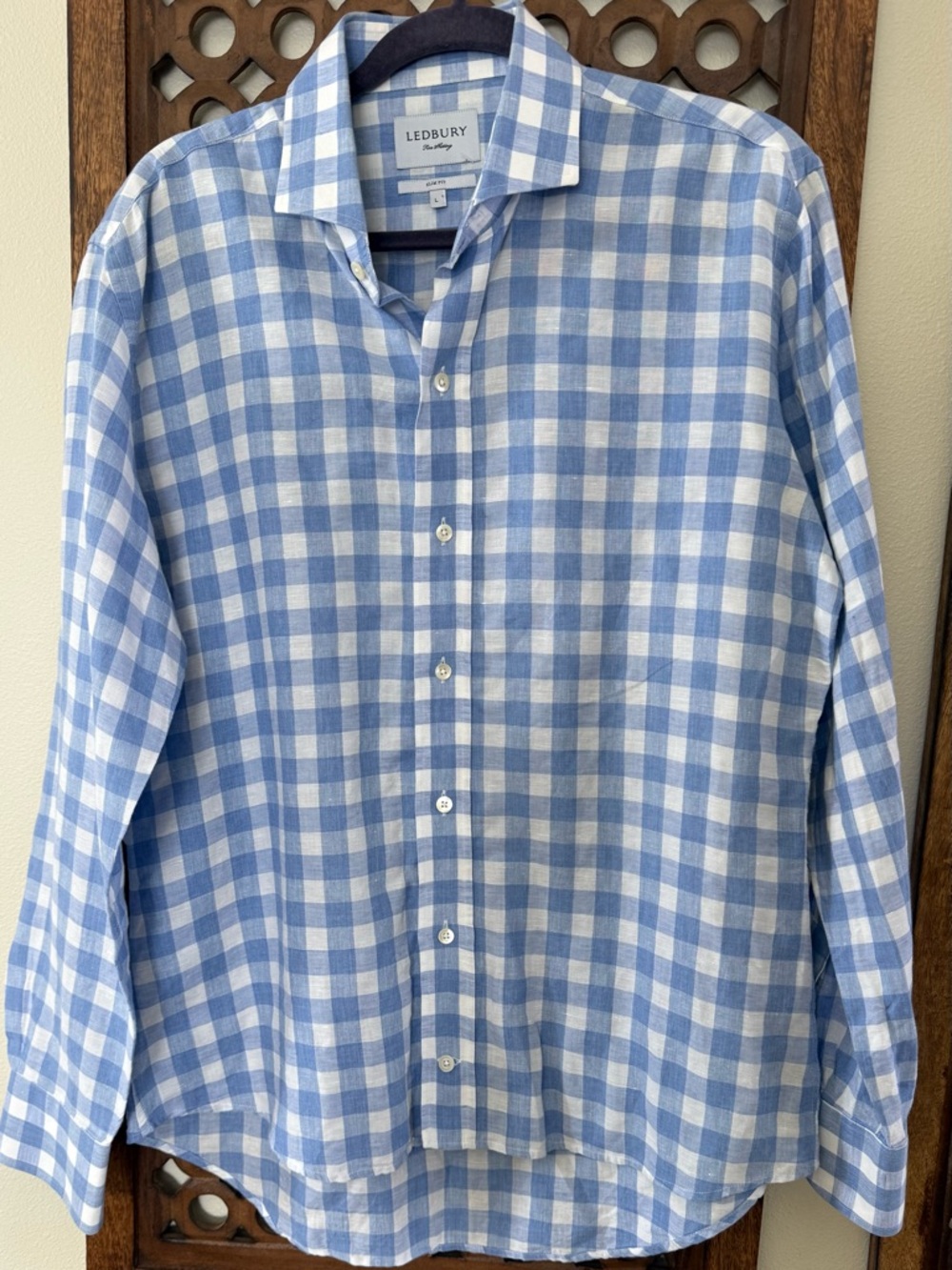 Ledbury Men's Light Blue & White Gingham Button-Down Shirt